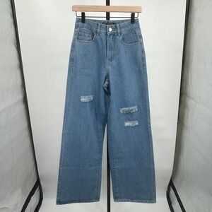 Finesse High Waist Distressed Wide Leg Jeans Blue Size X-Small (0-2)
